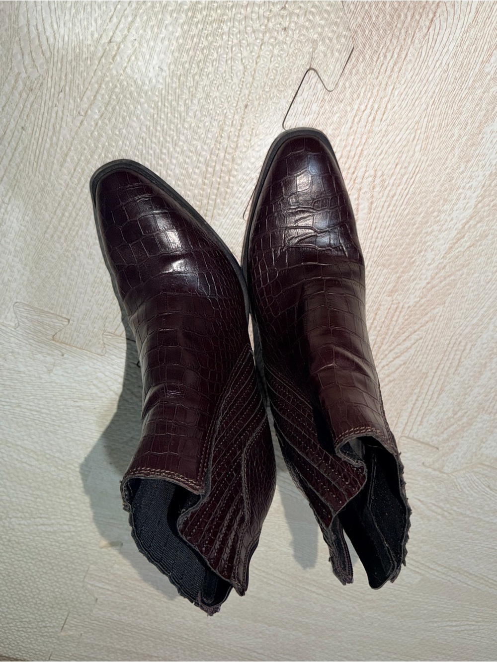 Zara Croc-Embossed Ankle Boots - Dark Brown